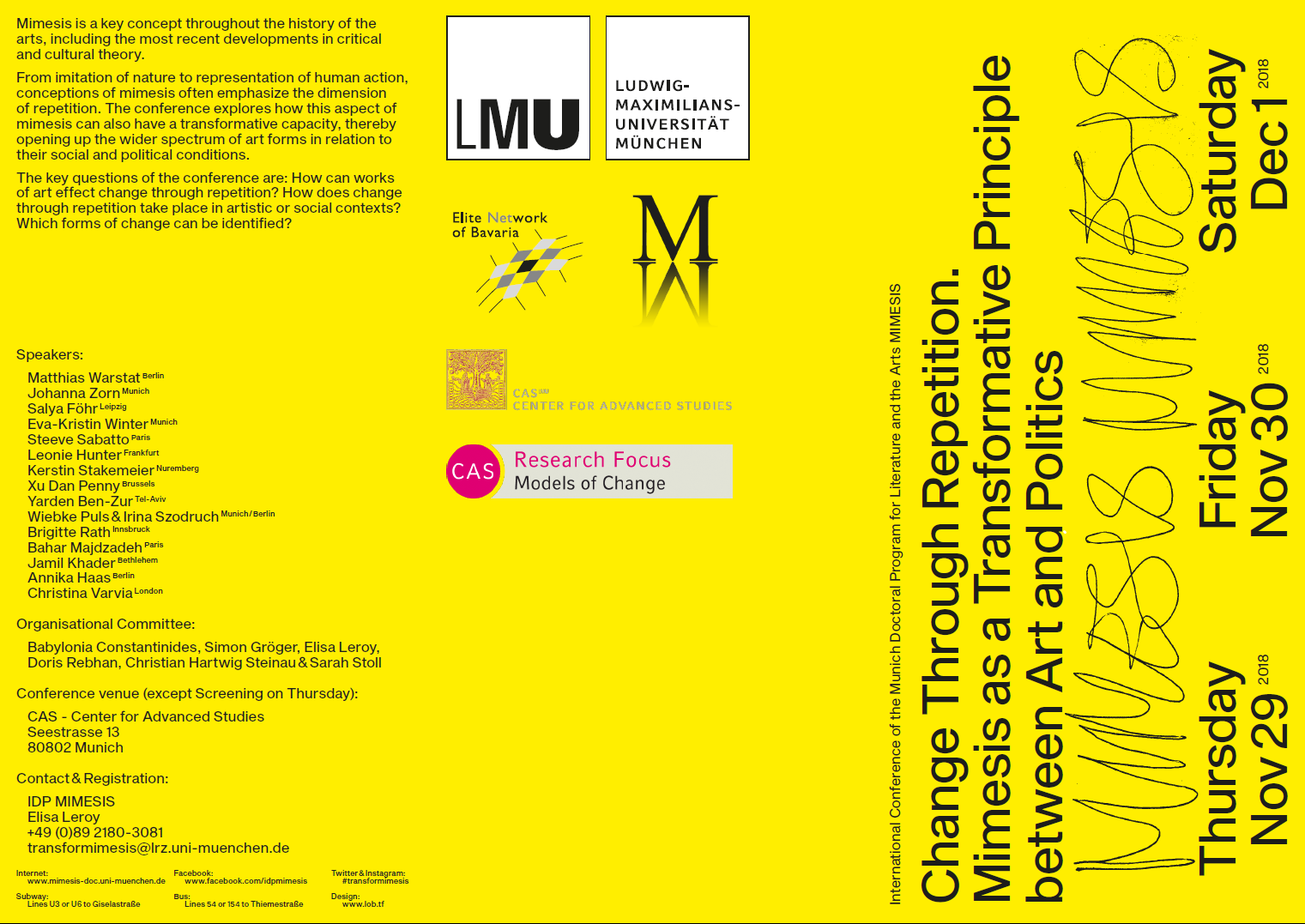 Konferenzflyer der Konferenz "Change Through Repetition" im *Center for Advanced Studies* (CAS) der LMU München, November 2018. © IDP MIMESIS