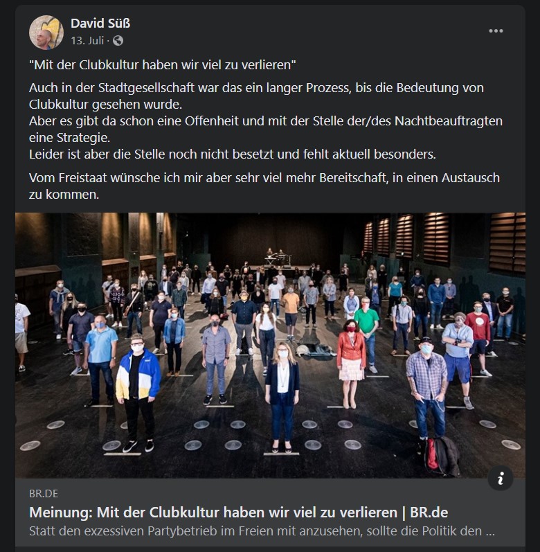 Abbildung 1: David Süß' Facebook Post über den fehlenden Austausch mit dem Freistaat, 13. Juli. Quelle: Facebook